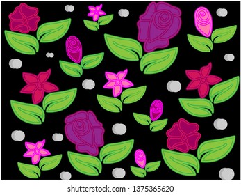 colorful floral print with black background