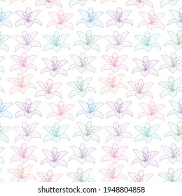 Colorful floral repeat pattern vector botanical illustration, lily flowers, lilies wallpaper