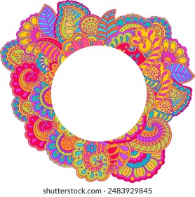 Colorful floral round composition with copy space