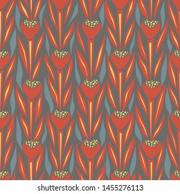 colorful floral seamless geometry pattern with hand drawn doodle elements