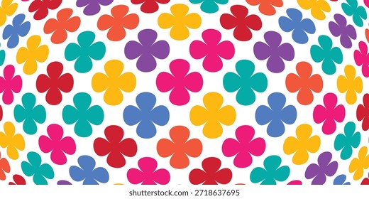 Colorful floral seamless pattern background. Daisy flowers and clover leaves