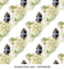 Colorful floral seamless pattern with butterflies and flowers on white background vector illustration