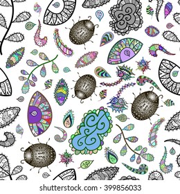 Colorful floral seamless pattern with butterflies and flowers on white background vector illustration