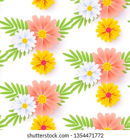 Colorful floral seamless pattern with chamomile isolated on white. Vector illustration