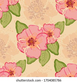 Floral colorido Patrón sin mar con flores de rosa dibujadas a mano sobre fondo rosa. Ilustración vectorial.