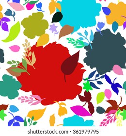 Colorful floral seamless pattern. Hand drawn isolated silhouette of flowers. Vector background.