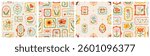 Colorful floral seamless pattern illustration set. Vintage style flower frame background design collection. Geometric natural wallpaper print, spring season nature backdrop texture with flowers.	