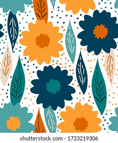 Colorful floral seamless pattern for kids. Summer illustration, vector