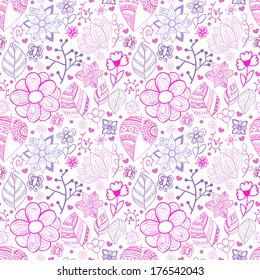Colorful floral seamless pattern with leaves and flowers.  Doodles ornament theme for your design. 