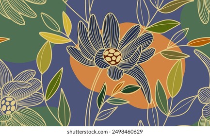 Colorful Floral Seamless Pattern. Modern Trendy Flowers Background. Botanical Wallpaper. Luxury Summer Design for Prints, Surface, Home Decoration, Fabric. Vector Illustration