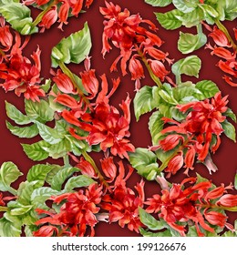 Colorful floral seamless pattern on red background vector