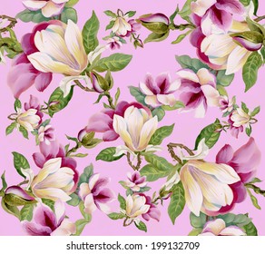 Colorful floral seamless pattern on pink background vector