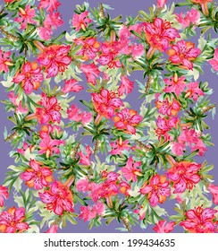 Colorful floral seamless pattern on violet background vector