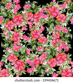 Colorful floral seamless pattern on black background vector