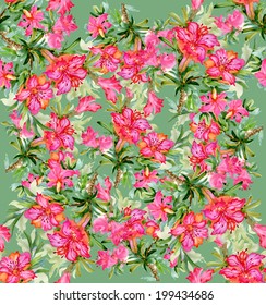 Colorful floral seamless pattern on green background vector
