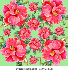 Colorful floral seamless pattern on green background vector 