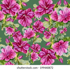Colorful floral seamless pattern on green background vector