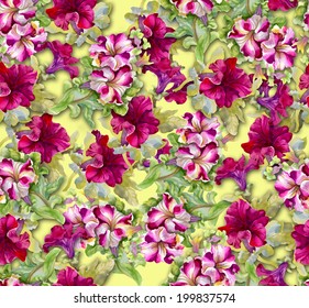 Colorful floral seamless pattern on yellow background vector