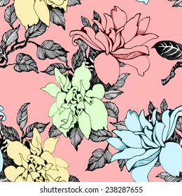 Colorful floral Seamless pattern on pink background vector illustration