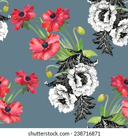 Colorful floral Seamless pattern on gray background vector illustration