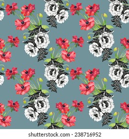 Colorful floral Seamless pattern on gray background vector illustration