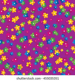 Colorful floral seamless pattern on violet background. Vector illustration.