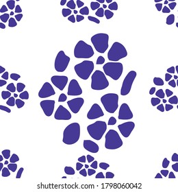 Colorful floral seamless pattern with simple flowers, cyan and blue tones, deep blue.
