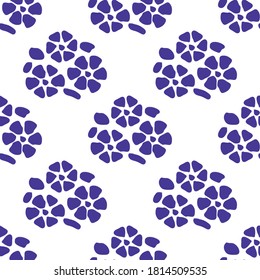 Colorful floral seamless pattern with simple flowers, cyan and blue tones, deep blue.