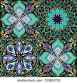Colorful floral seamless pattern from squares