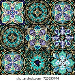 Colorful floral seamless pattern from squares