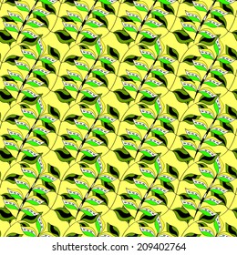Colorful floral seamless pattern. Seamless texture with summer branch on yellow background. Seamless pattern can be used for wallpaper, pattern fills, web page background,surface textures. 