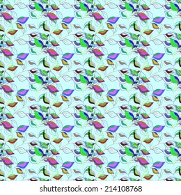 Colorful floral seamless pattern. Seamless texture with summer branch on blue background. Seamless pattern can be used for wallpaper, pattern fills, web page background,surface textures. 