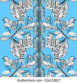 Colorful floral seamless pattern. Seamless texture with summer branch on blue background. Seamless pattern can be used for wallpaper, pattern fills, web page background,surface textures. 