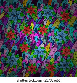 Colorful floral seamless pattern. Seamless texture with summer branch on blue background. Seamless pattern can be used for wallpaper, pattern fills, web page background,surface textures. 
