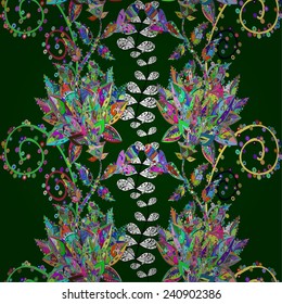 Colorful floral seamless pattern. Seamless texture with summer branch on green background. Seamless pattern can be used for wallpaper, pattern fills, web page background,surface textures. 