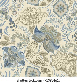 Colorful floral seamless pattern. Vector Paisley ornament. Decorative flowers. Design for fabrics, cards, web, decoupage