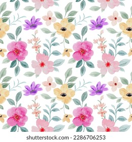 Colorful floral seamless pattern with watercolor for background, fabric, textile, fashion, wallpaper, wedding, banner, sticker, decoration etc.
