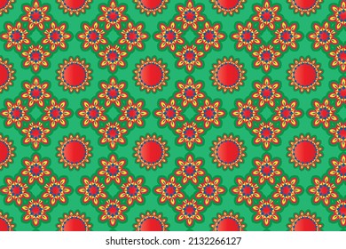 Colorful floral pattern—design suitable for fabrics used in ladies' garments such as frocks, Kurtis, stoles, skirts, scarves, gowns, sarees, ribbons; can also be used as wallpaper sheets, gift paper.