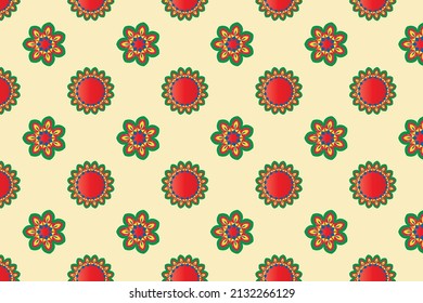 Colorful floral pattern—design suitable for fabrics used in ladies' garments such as frocks, Kurtis, stoles, skirts, scarves, gowns, sarees, ribbons; can also be used as wallpaper sheets, gift paper.