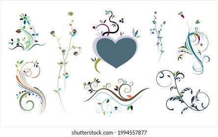 Colorful floral swoosh set for decoration, ceremonies and art elemets