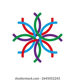 Colorful floral symmetry. Curved flower pattern. Vector circular icon. White background balance.