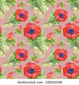 Colorful floral tulips seamless pattern on light red background vector illustration