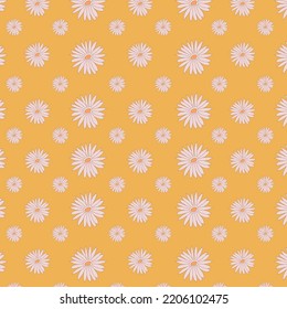 Colorful floral vector pattern. Retro 70s nostalgic fashion textile background. Summer resort print. Flower daisies. Vector illustration in hand drawn style.