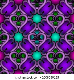 Colorful floral vector seamless pattern. Modern glowing background. Repeat ornamental backdrop. Shiny surface textured 3d ornaments with  abstract flowers, swirls, effects, curves. Ornate neon design.