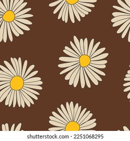 Colorful Floral Vector Seamless Pattern. Retro 70s Style Nostalgic Fashion Textile Bold Background. Summer Resort Print. Daisies. Flower Power