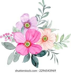 Colorful floral watercolor bouquet for background, wedding, fabric, textile, greeting, card, wallpaper, banner, sticker, decoration etc.