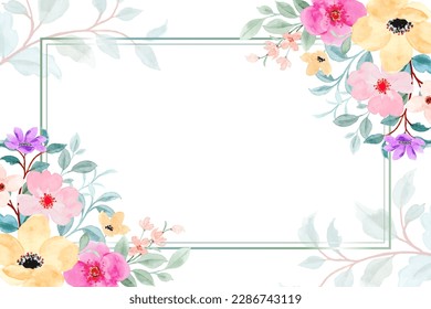 Colorful floral watercolor frame for wedding, birthday, card, background, invitation, wallpaper, sticker, decoration etc.
