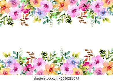 Colorful floral watercolor frame for wedding, birthday, card, background, invitation, wallpaper, sticker, decoration etc.