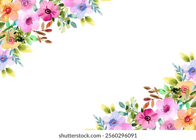 Colorful floral watercolor frame for wedding, birthday, card, background, invitation, wallpaper, sticker, decoration etc.