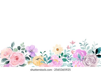 Colorful floral watercolor frame for wedding, birthday, card, background, invitation, wallpaper, sticker, decoration etc.